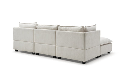 Plush Modular Sectional Sofa, L-Shaped Couch with Ottoman, Beige