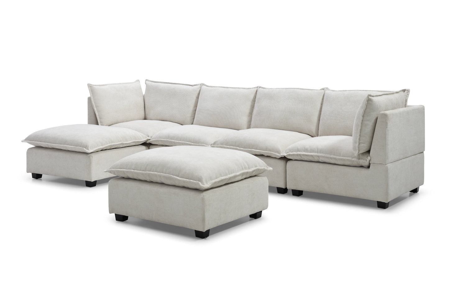 Large Cloud Sectional Sofa, Linen U Shaped Couch with Ottomans, Beige