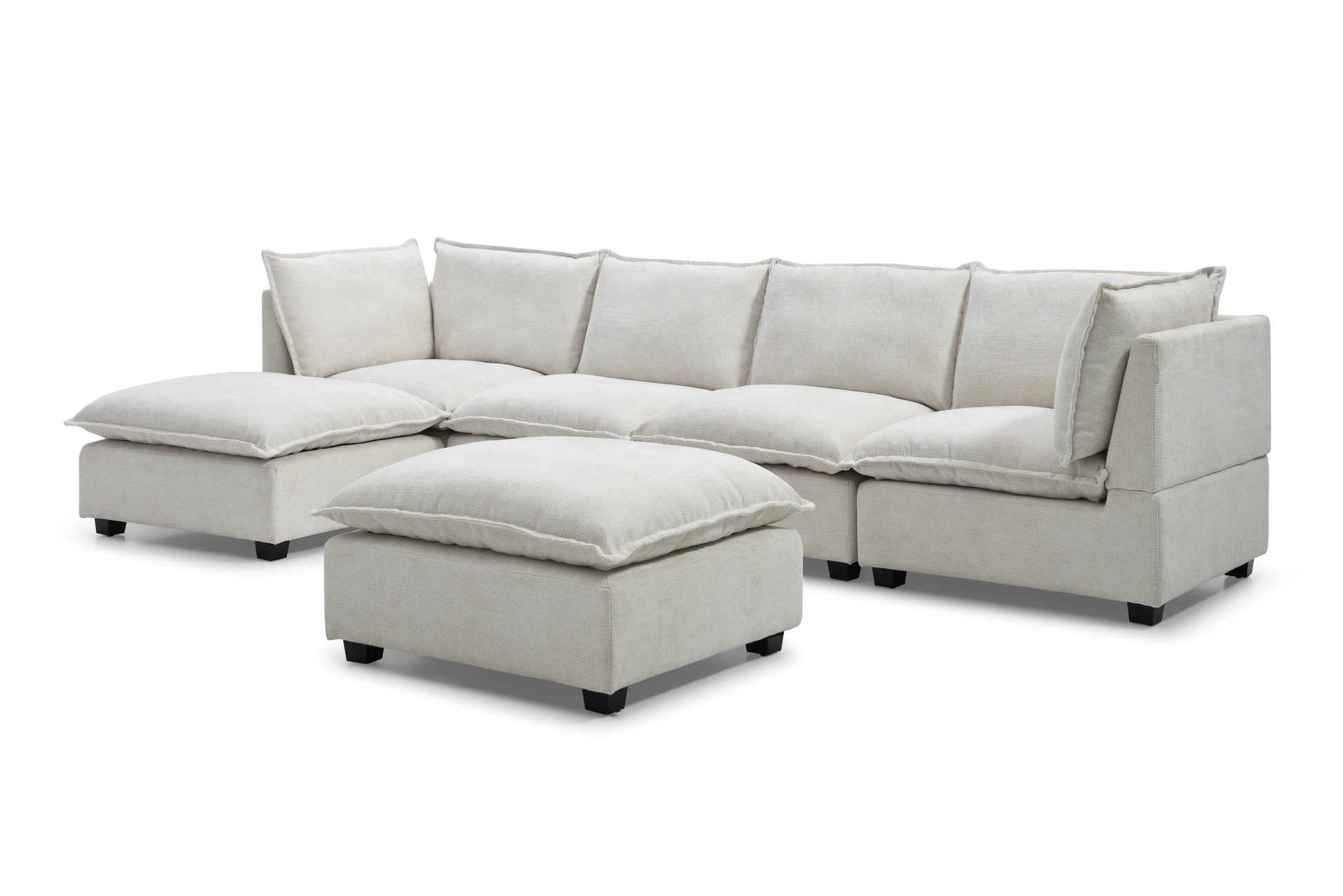 Large Cloud Sectional Sofa, Linen U Shaped Couch with Ottomans, Beige