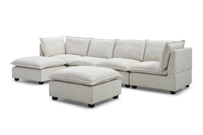Large Cloud Sectional Sofa, Linen U Shaped Couch with Ottomans, Beige