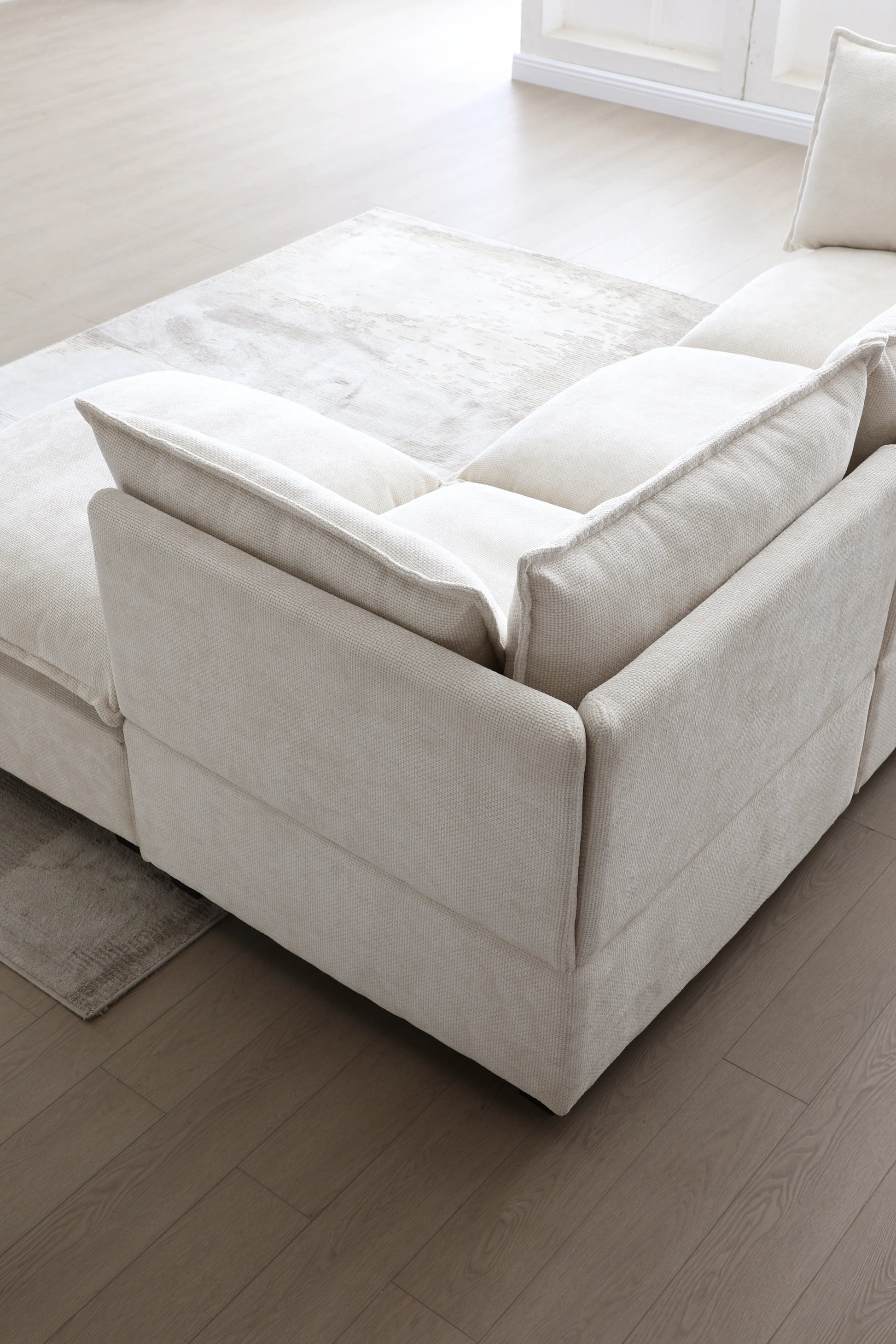 Plush Modular Sectional Sofa, L-Shaped Couch with Ottoman, Beige
