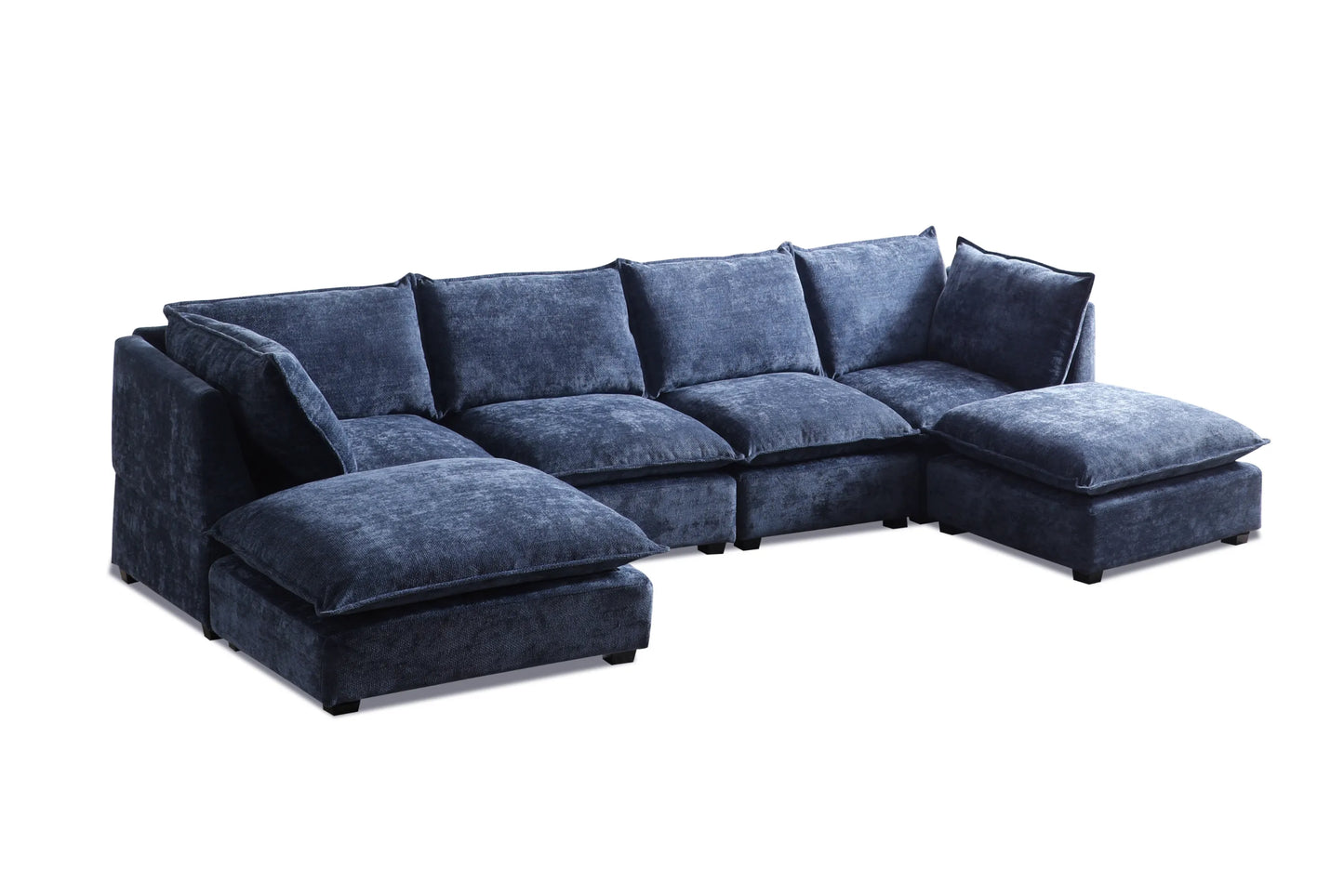 Large Cloud Sectional Sofa, Linen U Shaped Couch with Ottomans, Blue