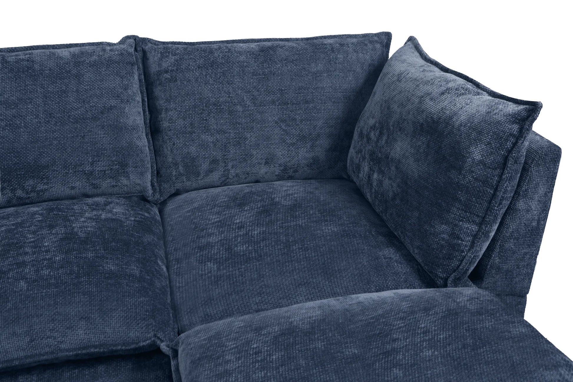 Large Cloud Sectional Sofa, Linen U Shaped Couch with Ottomans, Blue