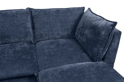 Large Cloud Sectional Sofa, Linen U Shaped Couch with Ottomans, Blue