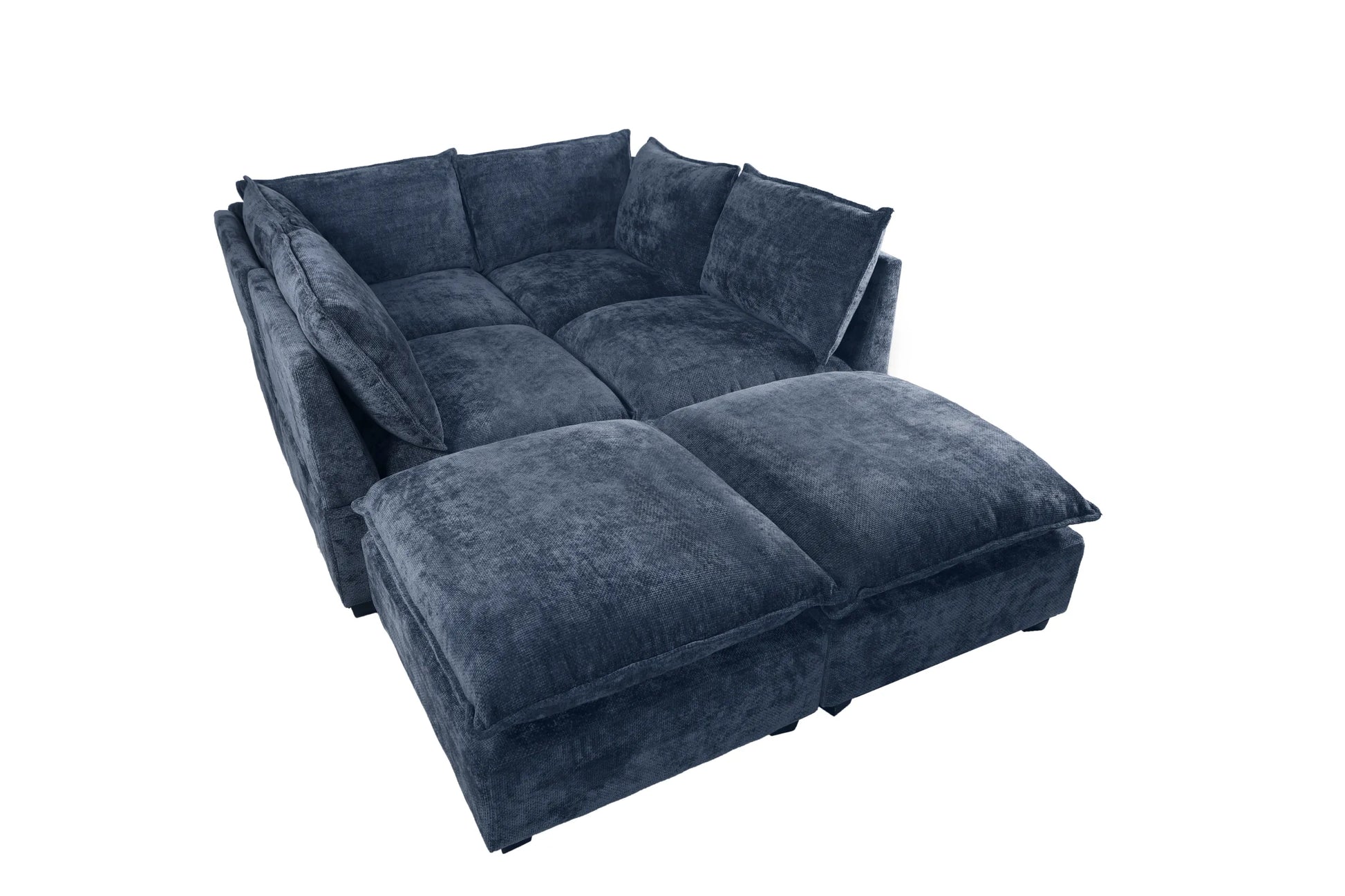 Large Cloud Sectional Sofa, Linen U Shaped Couch with Ottomans, Blue