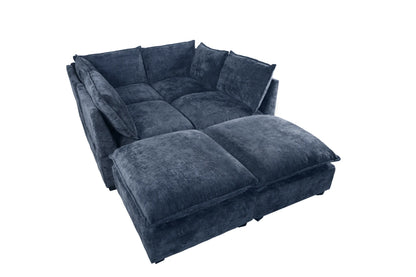 Large Cloud Sectional Sofa, Linen U Shaped Couch with Ottomans, Blue