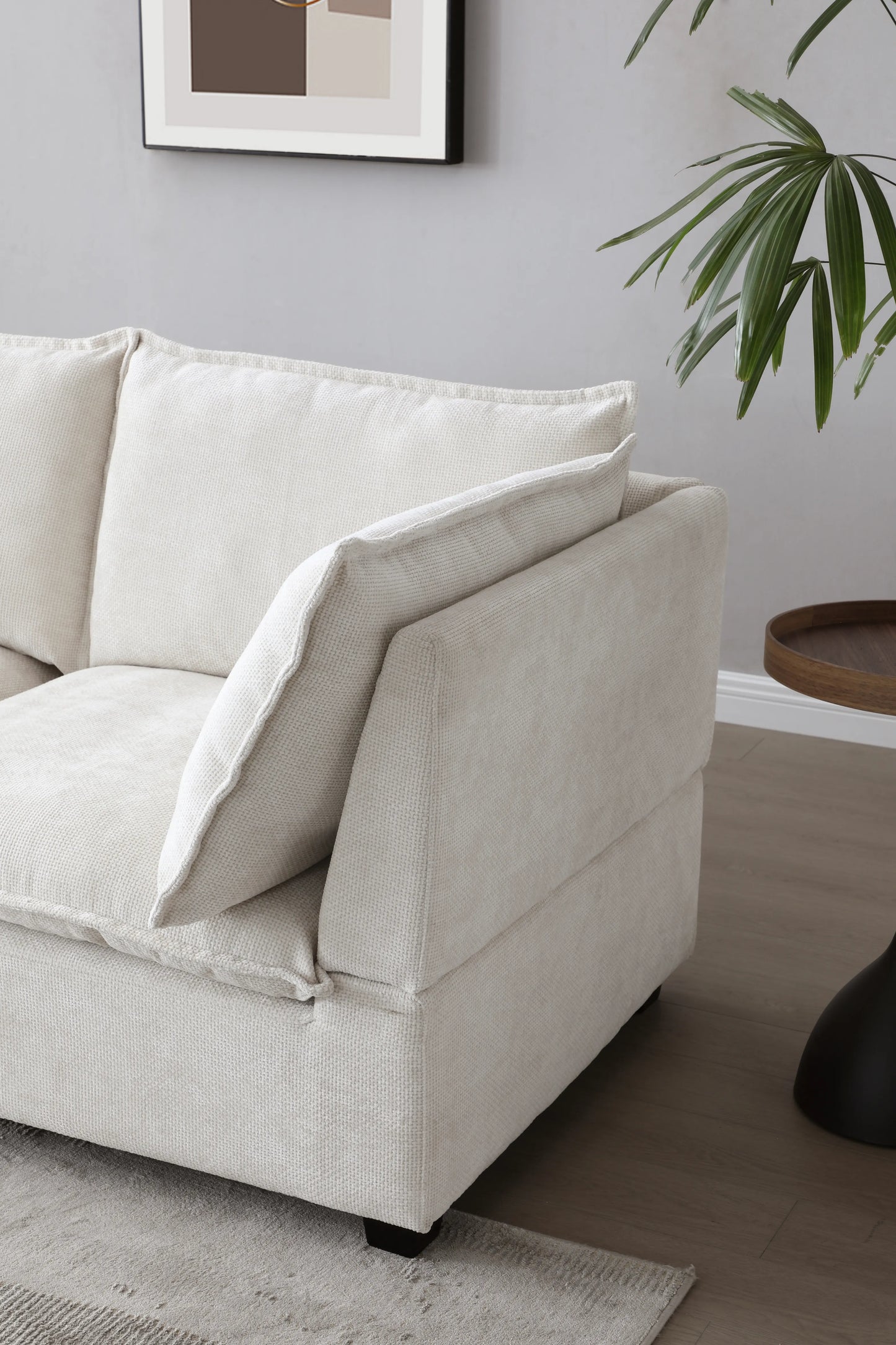 Large Cloud Sectional Sofa, Linen U Shaped Couch with Ottomans, Beige