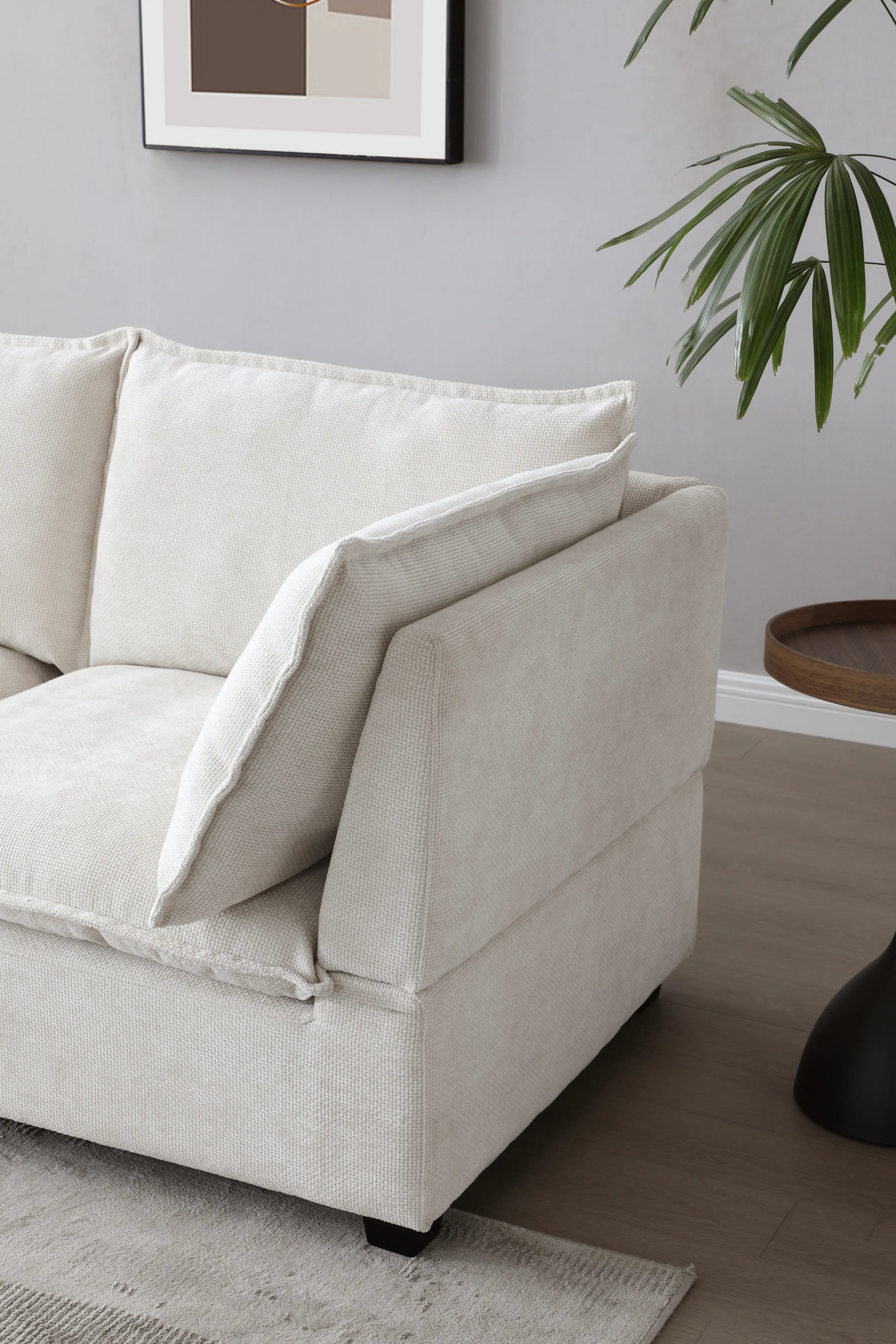 Large Cloud Sectional Sofa, Linen U Shaped Couch with Ottomans, Beige
