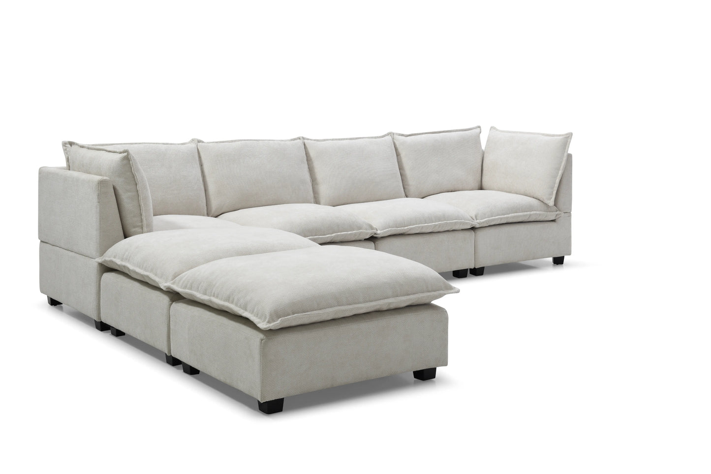 Large Cloud Sectional Sofa, Linen U Shaped Couch with Ottomans, Beige