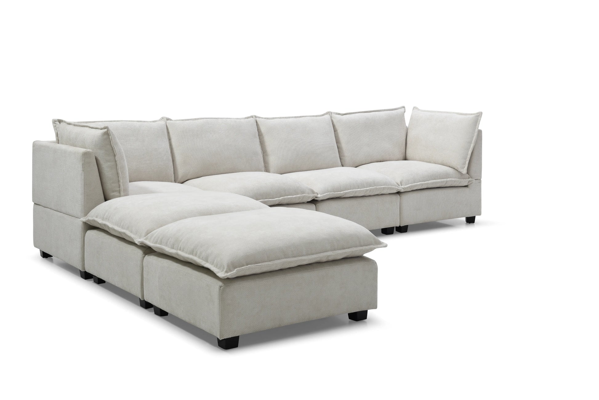 Large Cloud Sectional Sofa, Linen U Shaped Couch with Ottomans, Beige