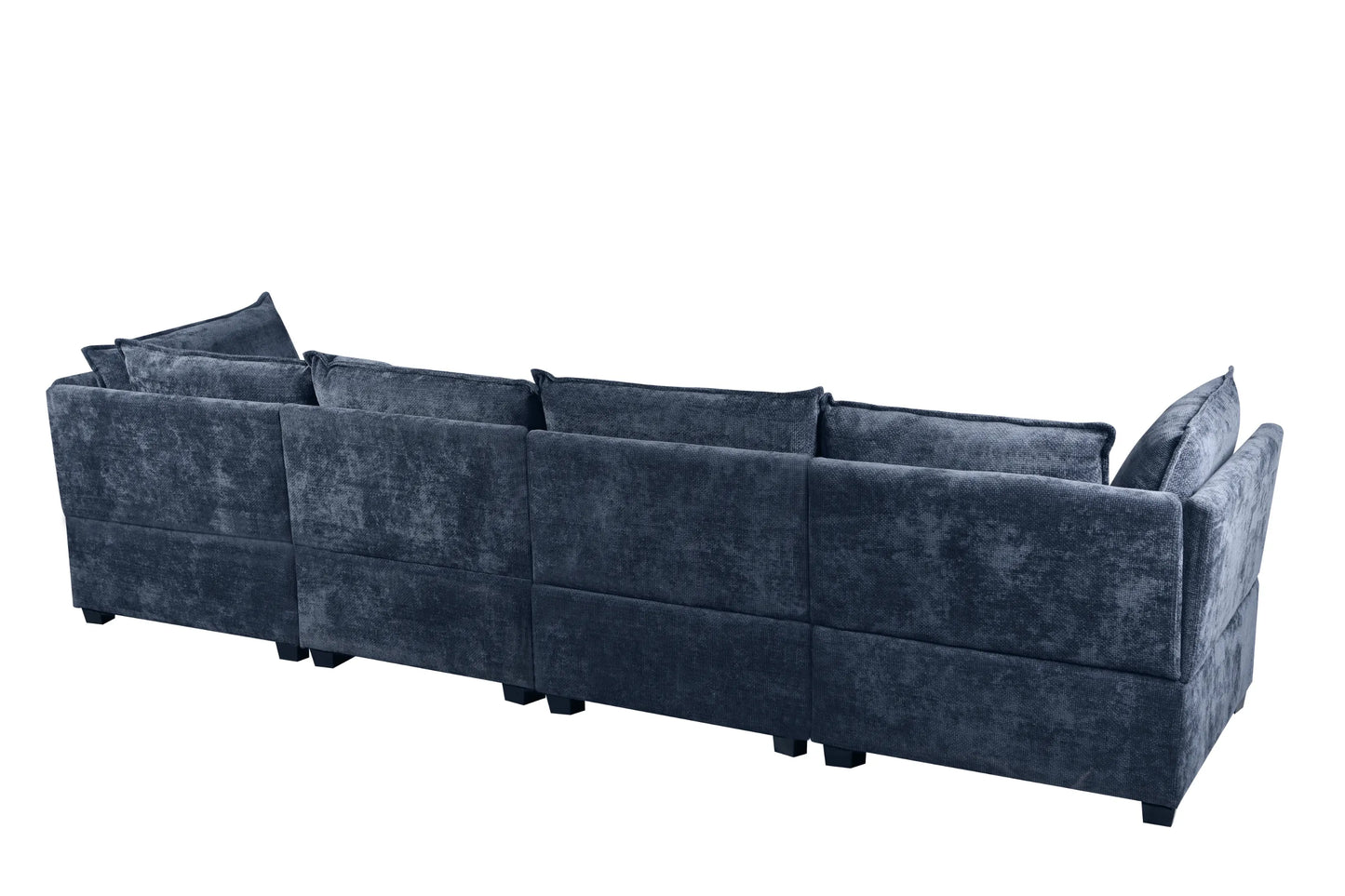 Large Cloud Sectional Sofa, Linen U Shaped Couch with Ottomans, Blue