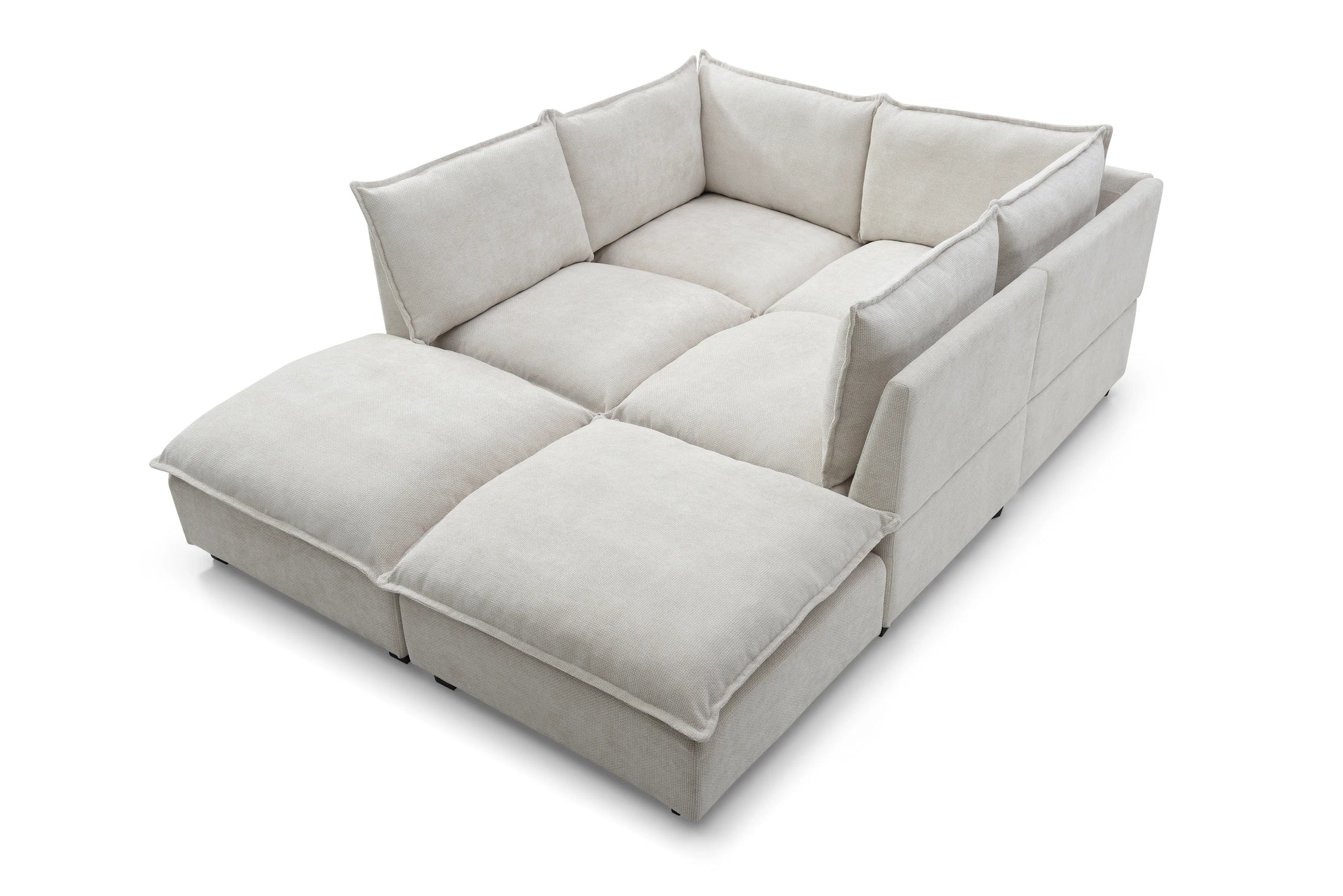 Large Cloud Sectional Sofa, Linen U Shaped Couch with Ottomans, Beige