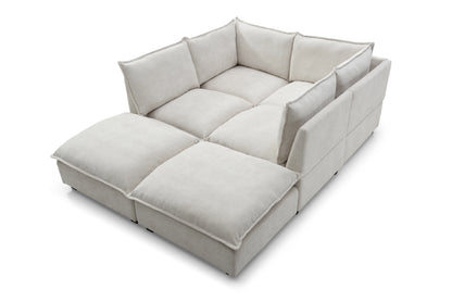 Large Cloud Sectional Sofa, Linen U Shaped Couch with Ottomans, Beige