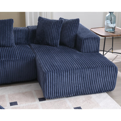 Modular U Shaped Sectional, Corduroy Couch with Double Chaise, Blue