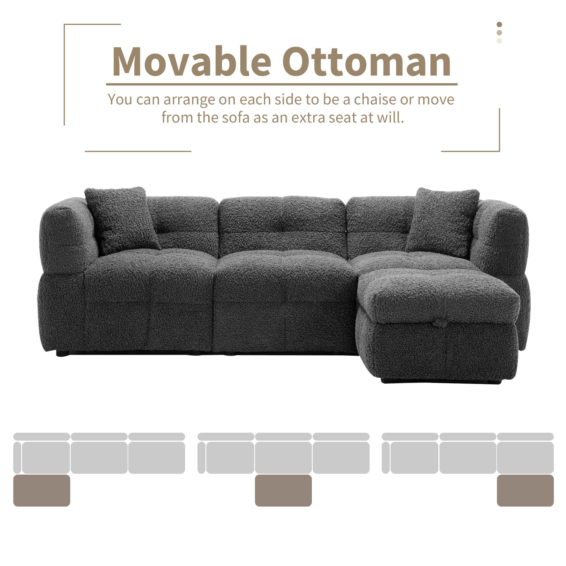 Small Couch, Sectional with Ottoman - Gray