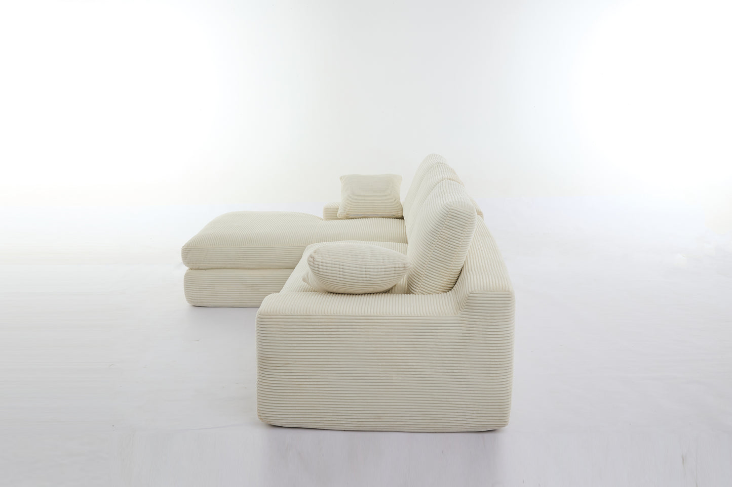 Chaise Lounge Sofa, L Shape Reversible Corduroy Couch Sectional, White