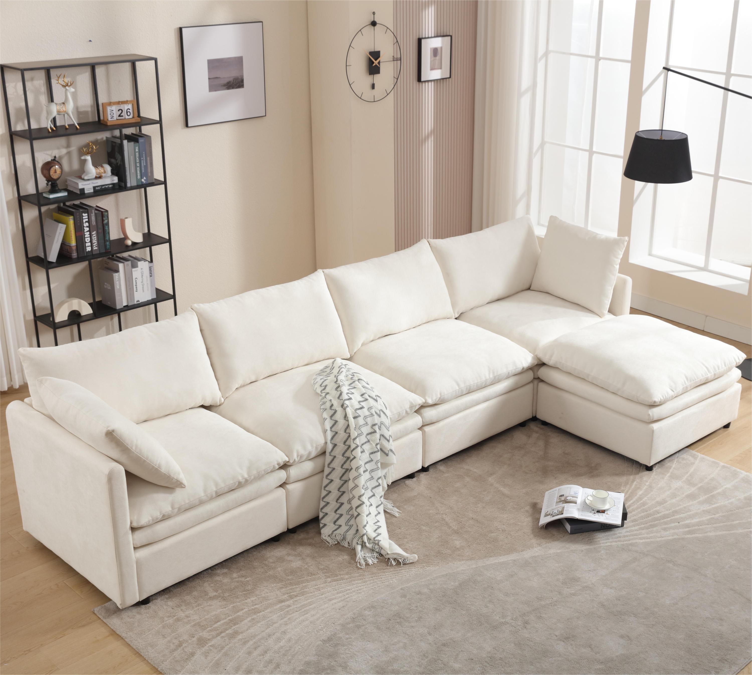 Modular Cloud Couch, U Shaped Sectional Sofa with Ottoman, Beige