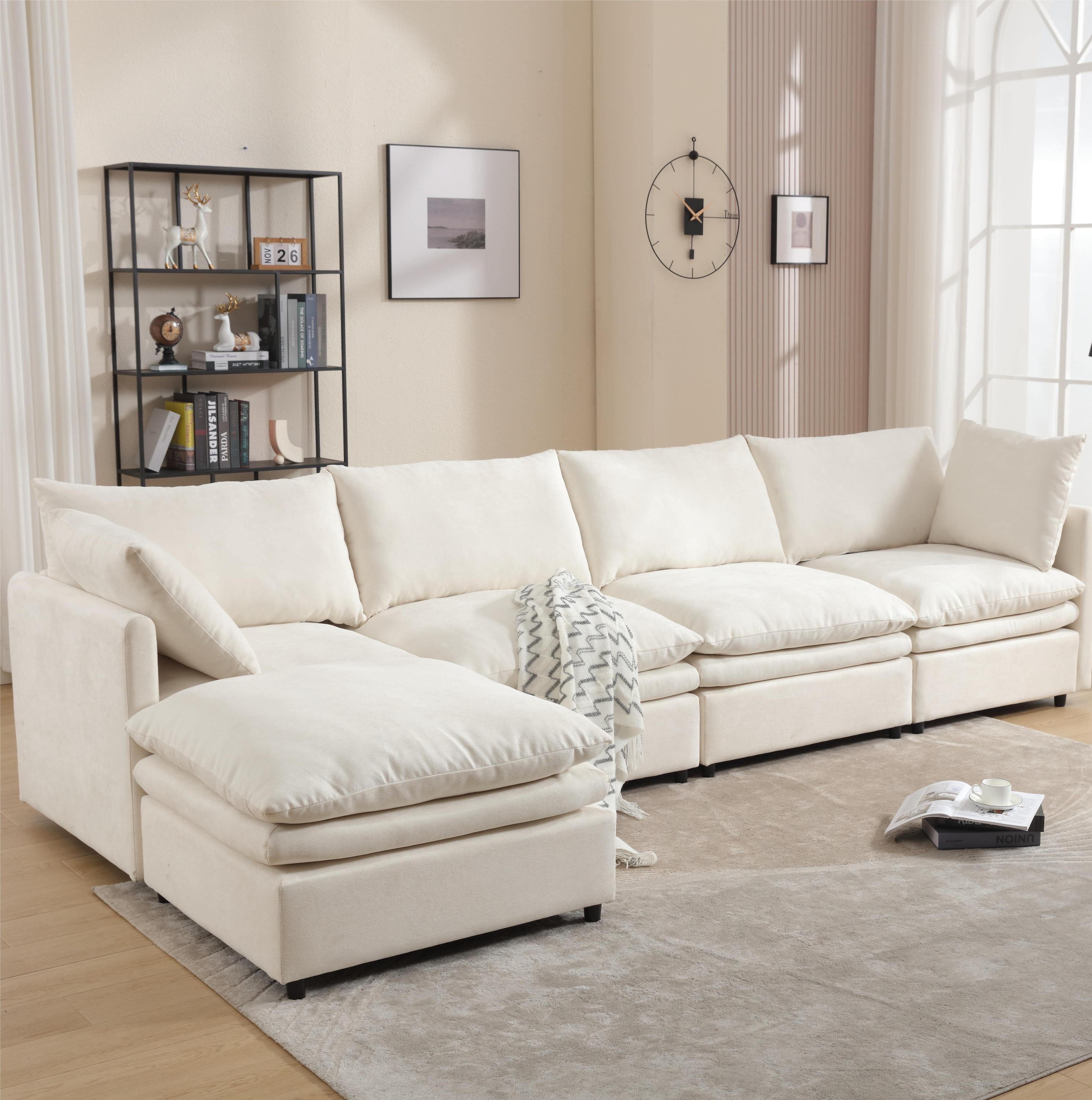 Modular Cloud Couch, U Shaped Sectional Sofa with Ottoman, Beige