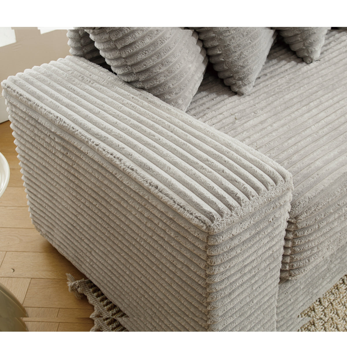 L Shaped Corduroy Couch, Plush Chaise Lounge Sofa, Gray