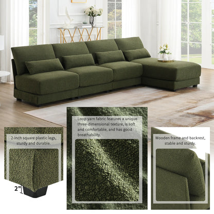 L Shape Couch, Deep Seat Sectional Sofa with Reversible Chaise, Green