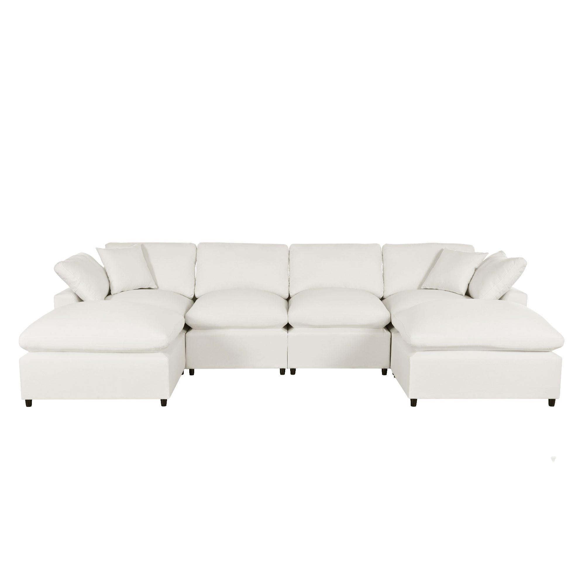 U Shaped Sectional, Large Modular Couch with Ottomans, Beige