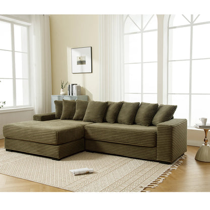 L Shaped Corduroy Couch, Plush Chaise Lounge Sofa, Green