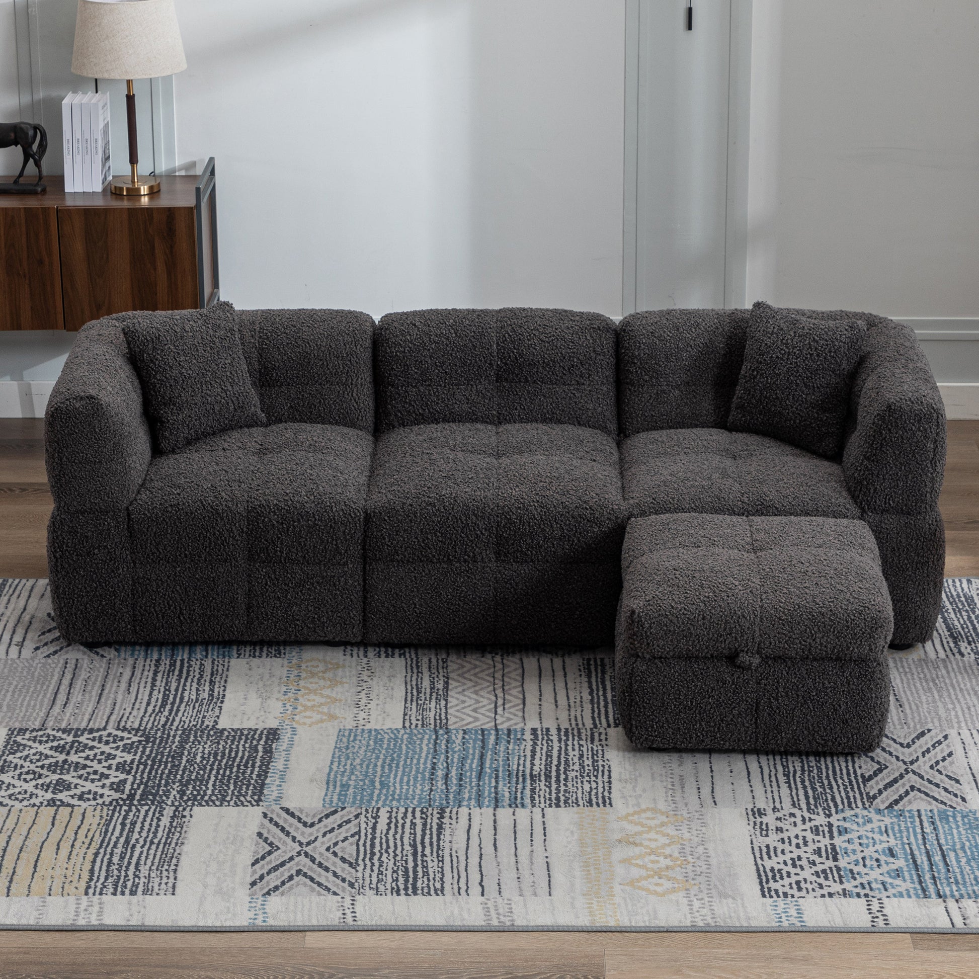 Small Couch, Sectional with Ottoman - Gray