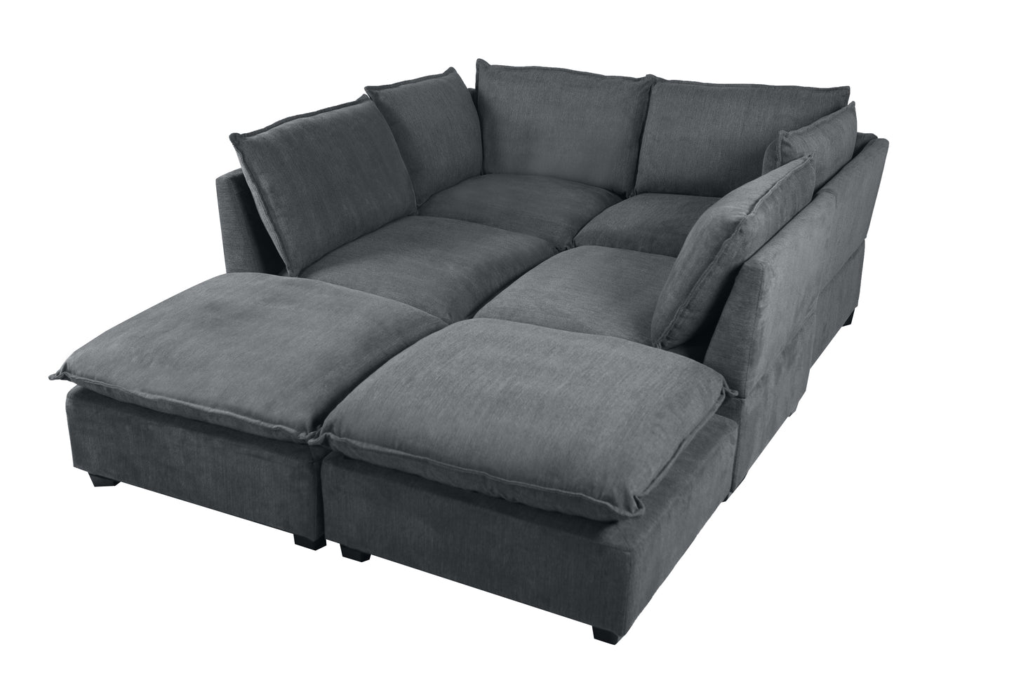 Large Cloud Sectional Sofa, Linen U Shaped Couch with Ottomans, Gray