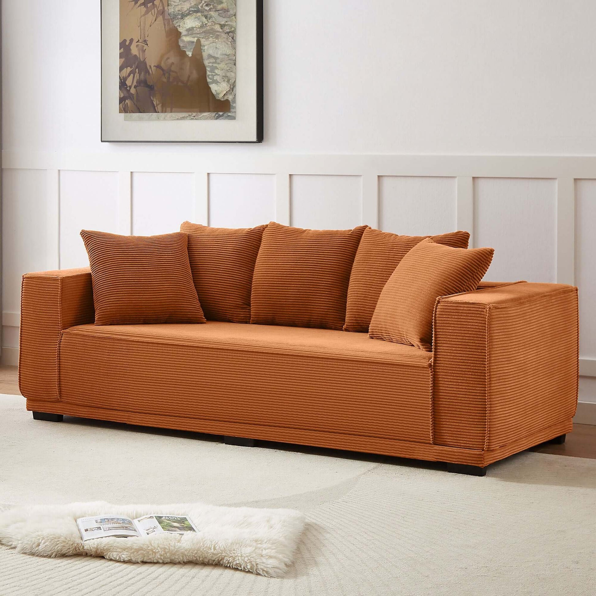 Louie Modern Corduroy Sofa, 3-Seater Couch for Living Room, Bedroom, Apartment - Orange