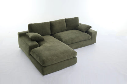 Chaise Lounge Sofa, L Shape Reversible Corduroy Couch Sectional, Green