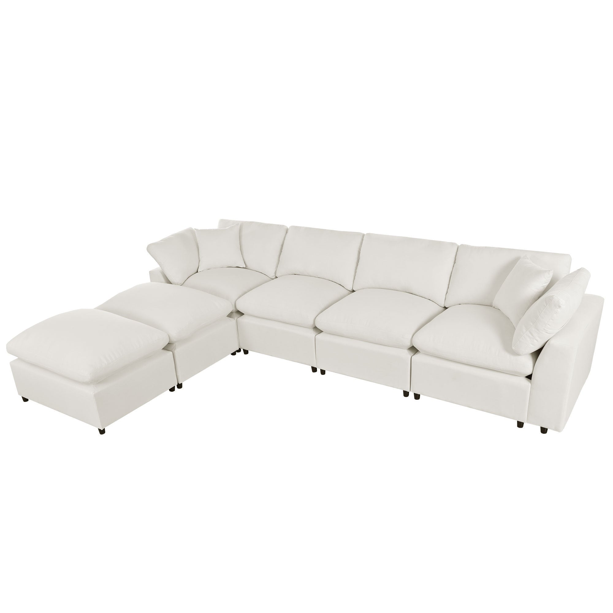 U Shaped Sectional, Large Modular Couch with Ottomans, Beige