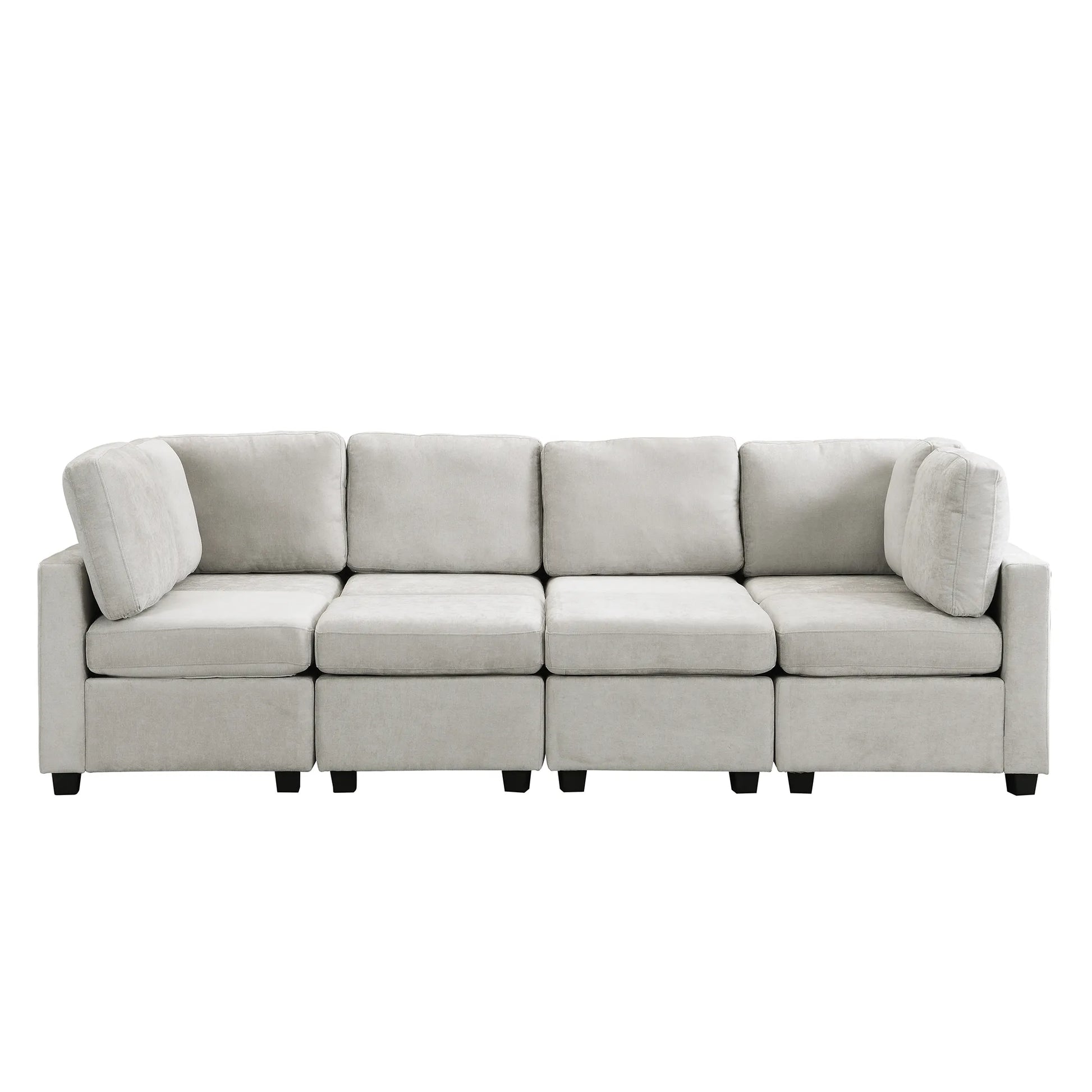 U Shaped Couch, Chenille Sectional Sofa with Ottoman, Grey