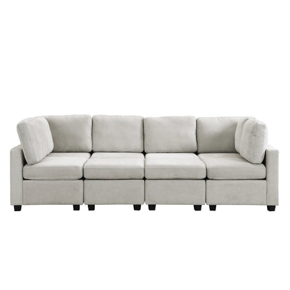 U Shaped Couch, Chenille Sectional Sofa with Ottoman, Grey