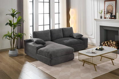 Chaise Lounge Sofa, L Shape Reversible Corduroy Couch Sectional, Grey