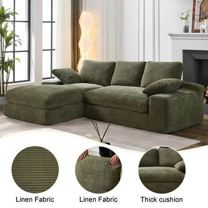 Chaise Lounge Sofa, L Shape Reversible Corduroy Couch Sectional, Green