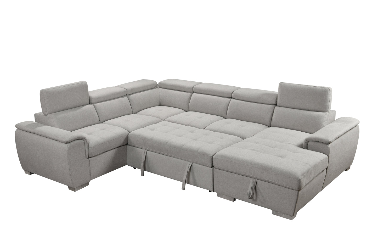 U Shaped 7-seat Sectional with Sofa Bed and Storage Chaise for Living Room - Beige, Gray