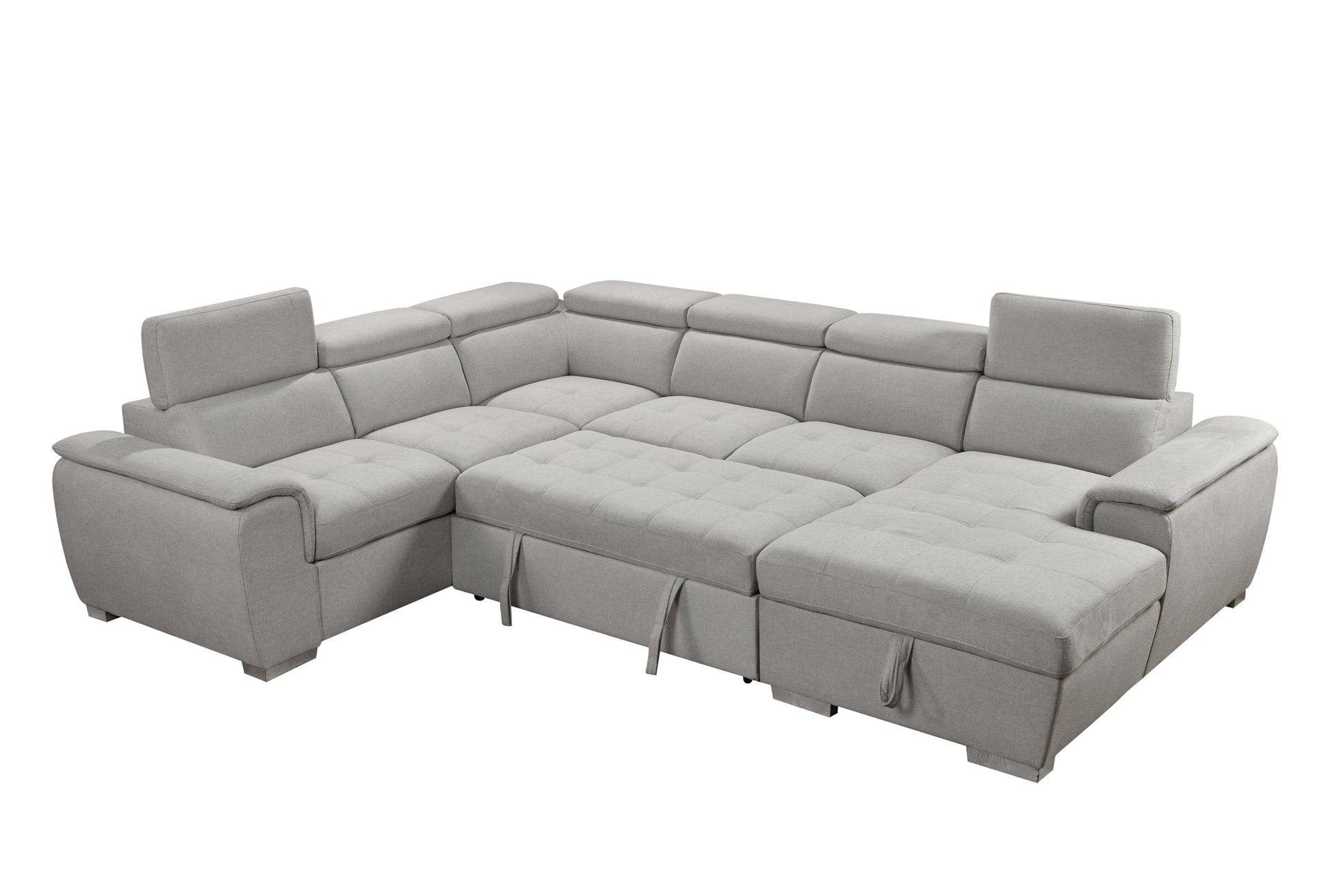 U Shaped 7-seat Sectional with Sofa Bed and Storage Chaise for Living Room - Beige, Gray