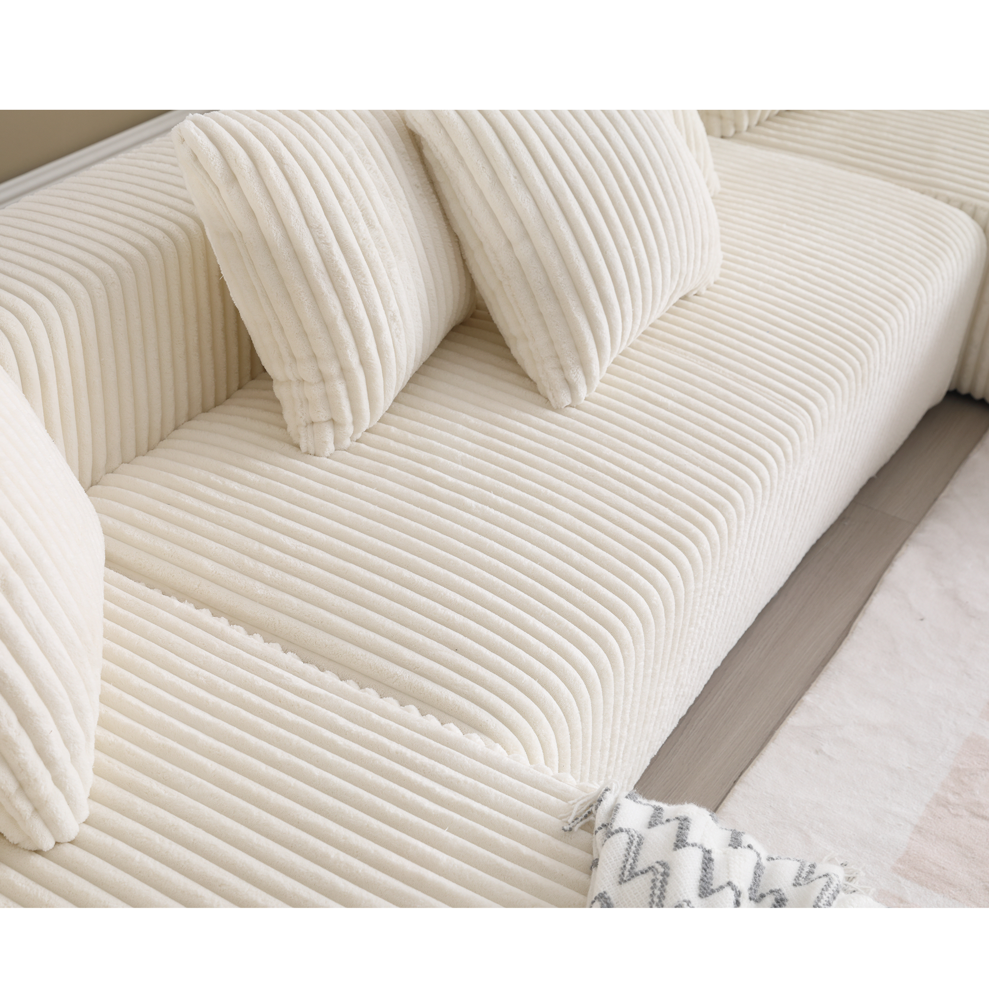 Modular U Shaped Sectional, Corduroy Couch with Double Chaise, White