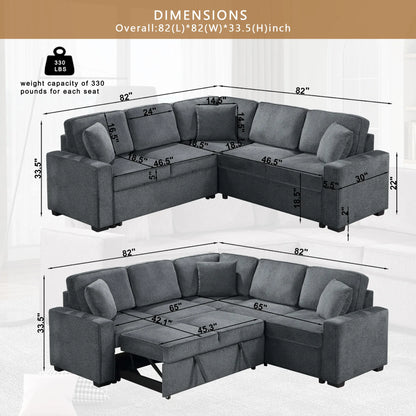 Louie Sleeper Sectional, Couch L Shape - Gray