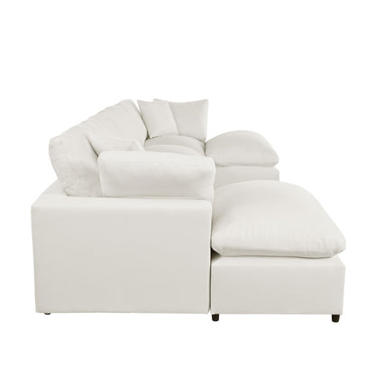 U Shaped Sectional, Large Modular Couch with Ottomans, Beige