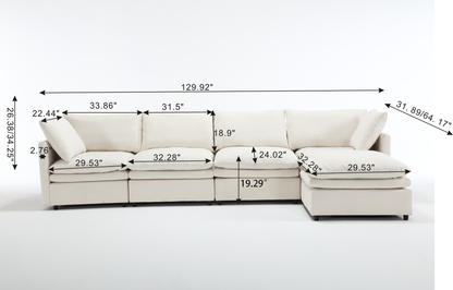 Modular Cloud Couch, U Shaped Sectional Sofa with Ottoman, Beige