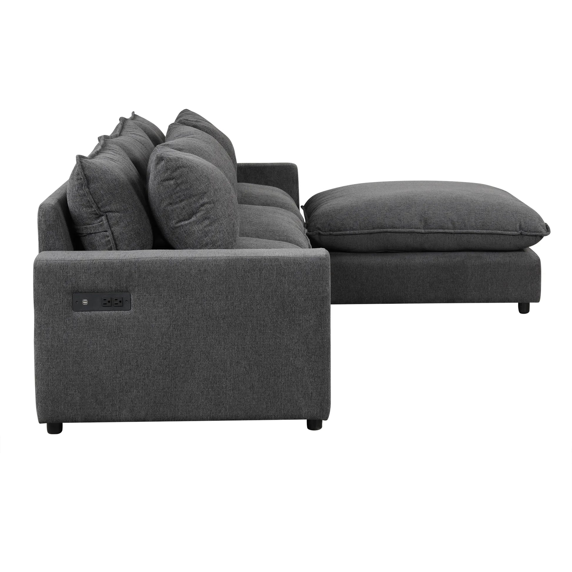 Comfy Sectional Cloud Couch, Chenille Sofa with Ottoman, Grey