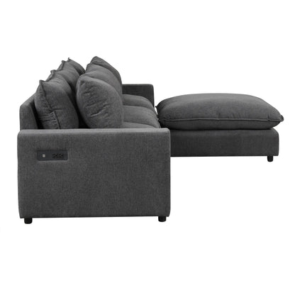 Comfy Sectional Cloud Couch, Chenille Sofa with Ottoman, Grey