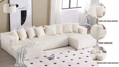 Modular U Shaped Sectional, Corduroy Couch with Double Chaise, White