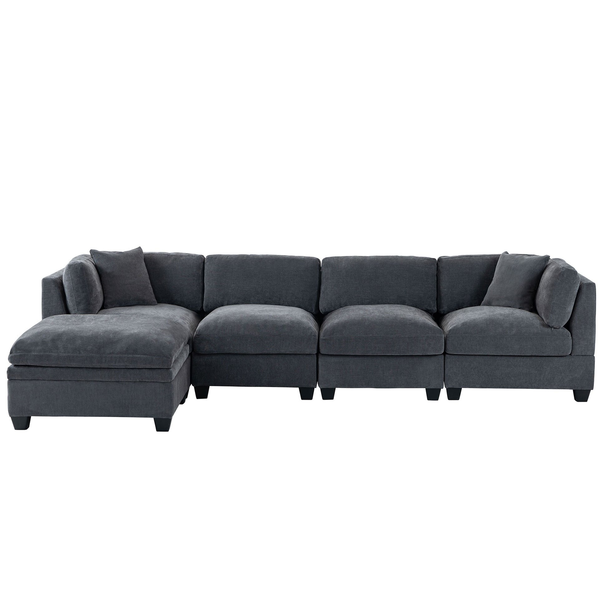 Modular Sofa with Removable Storage Ottoman, 5 Seat Sectional sofa with 2 Hidden Cup Holders