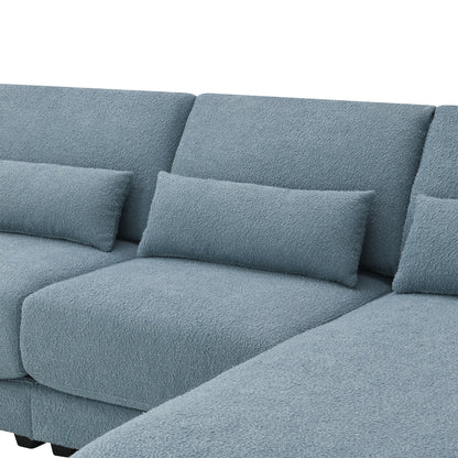L Shape Couch, Deep Seat Sectional Sofa with Reversible Chaise, Blue