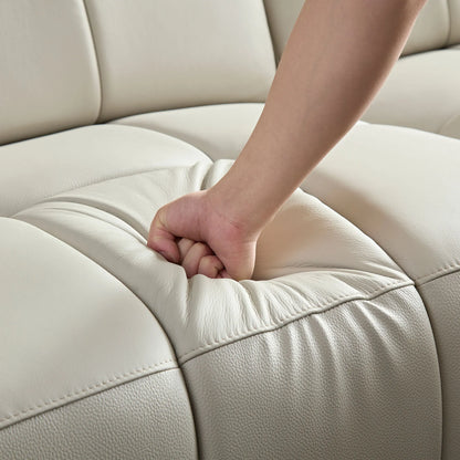 Genuine Leather Recliner Sofa, Modern Couch with Chaise, USB and Adjustable Headrest, Light Grey