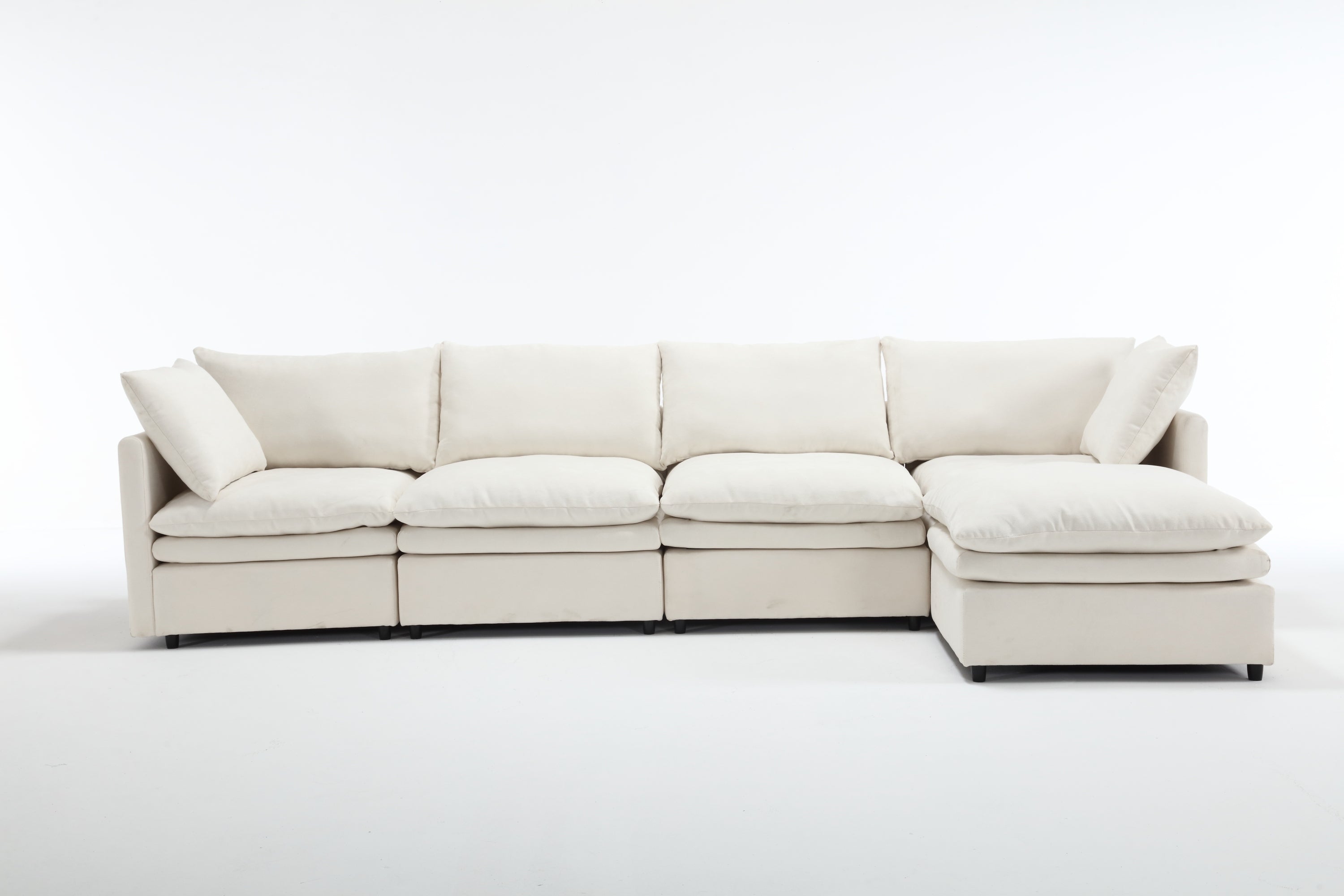 Modular Cloud Couch, U Shaped Sectional Sofa with Ottoman, Beige