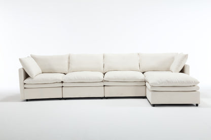 Modular Cloud Couch, U Shaped Sectional Sofa with Ottoman, Beige
