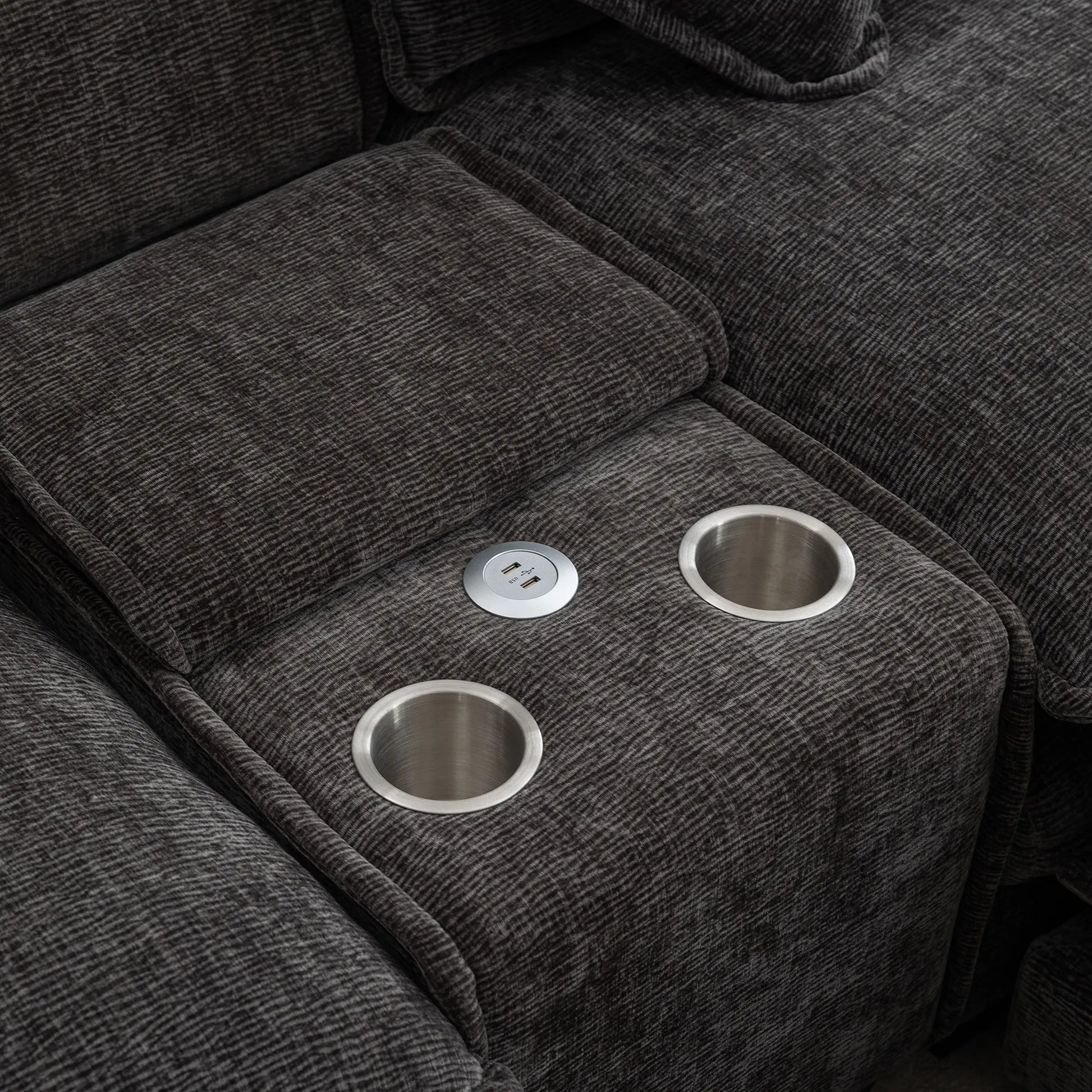 Plush Couch, Deep Seat Couch with Ottomans, Black